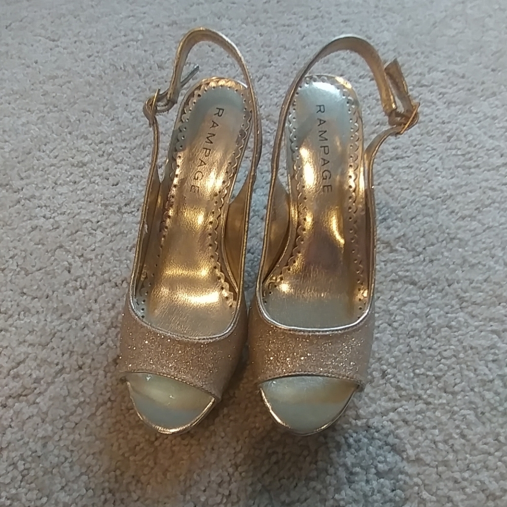Gold glitter slong back heel